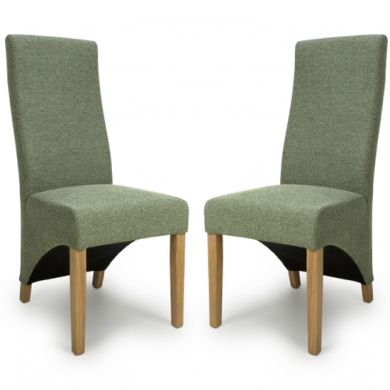 Baxter Green Weave Linen Effect Fabric Dining Chairs In Pair