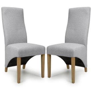 Baxter Light Grey Weave Fabric Dining Chairs In Pair