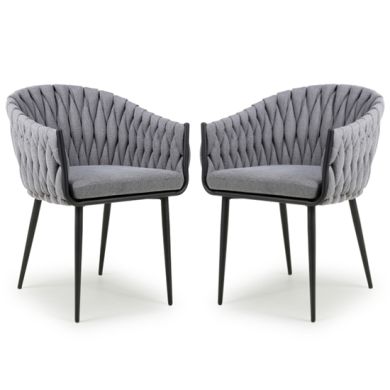 Pandora Grey Braided Fabric Dining Chairs In Pair