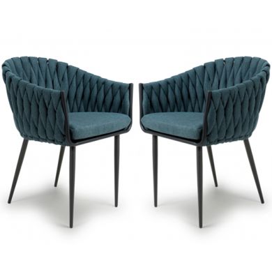 Pandora Blue Braided Fabric Dining Chairs In Pair