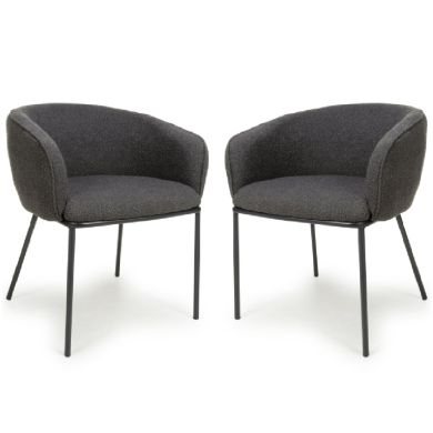 Lola Grey Boucle Fabric Dining Chairs In Pair