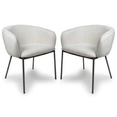 Lola White Boucle Fabric Dining Chairs In Pair