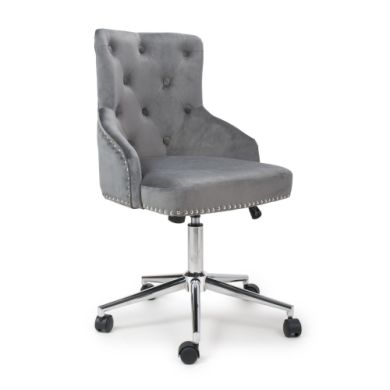 Rocco Brushed Velvet Office Chair In Grey With Chrome Base And Castors