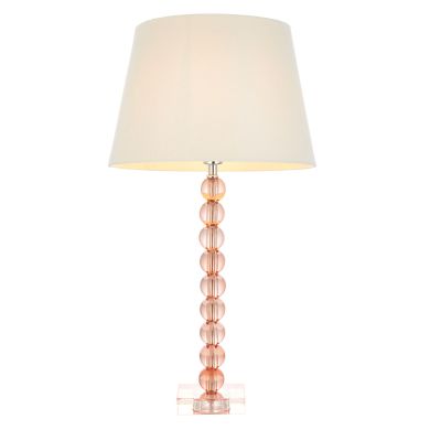 Cici Ivory Fabric Shade Table Lamp With Adelie Blush Tinted Glass Base