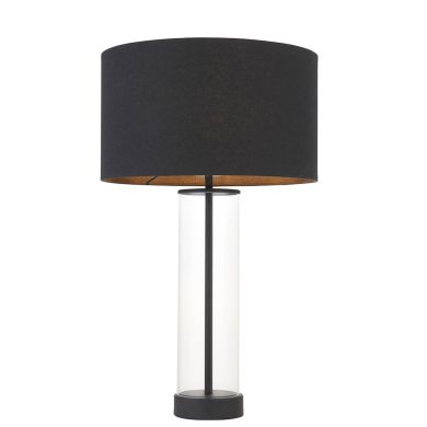 Lessina Small Black Fabric Drum Shade Touch Table Lamp In Matt Black