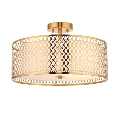 Cordero 3 Lights Flush Ceiling Light In Gold Plated Effect Geometric Fretwork