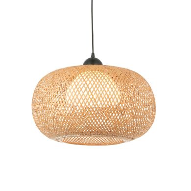 Bali Oval Natural Bamboo Woven Shade Pendant Light With White Inner Diffuser