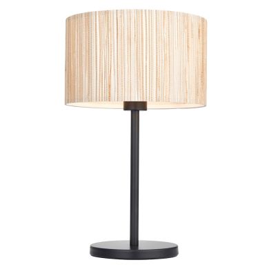 Longshore Natural Seagrass Drum Shade Semi Flush Table Lamp In Matt Black