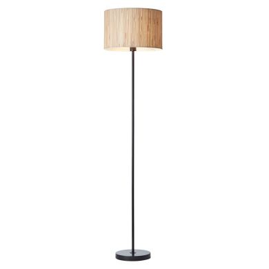 Longshore Natural Seagrass Drum Shade Floor Lamp In Matt Black