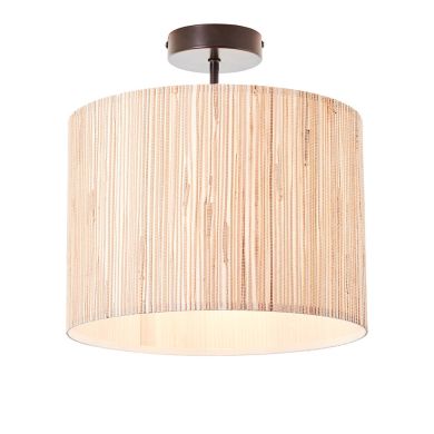 Longshore Natural Seagrass Drum Shade Semi Flush Ceiling Light In Matt Black