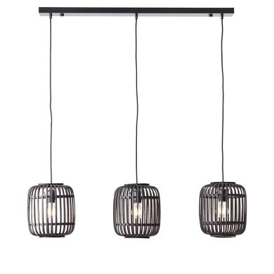 Mathias 3 Lights Linear Ceiling Pendant Light In Dark Stained Bamboo Open Framework