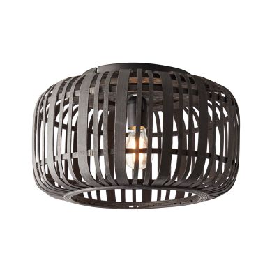 Mathias Flush Ceiling Light In Dark Stained Bamboo Open Framework