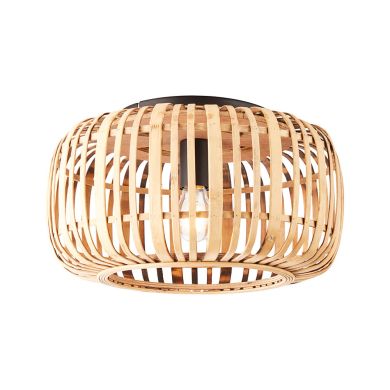 Mathias Flush Ceiling Light In Natural Bamboo Open Framework