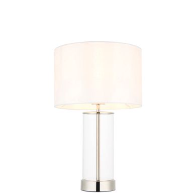 Lessina Small Vintage White Fabric Drum Shade Touch Table Lamp In Bright Nickel
