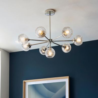Allegra 8 Lights Clear Spiral Glass Semi Flush Wall Light In Bright Nickel