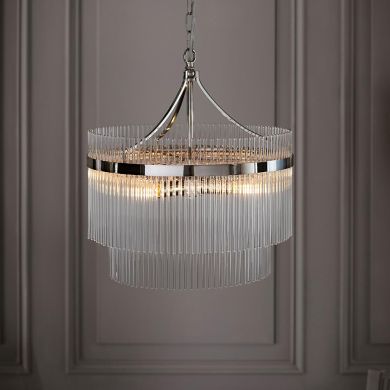 Marietta Clear Glass Rods 5 Lights Ceiling Pendant Light In Polished Nickel