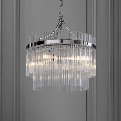 Marietta Clear Glass Rods 3 Lights Ceiling Pendant Light In Polished Nickel