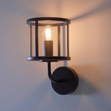 Hopton Clear Glass Shade Wall Light In Matt Black