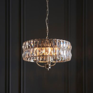 Clifton Clear Cut Faceted Glass 3 Lights Ceiling Pendant Light In Bright Nickel