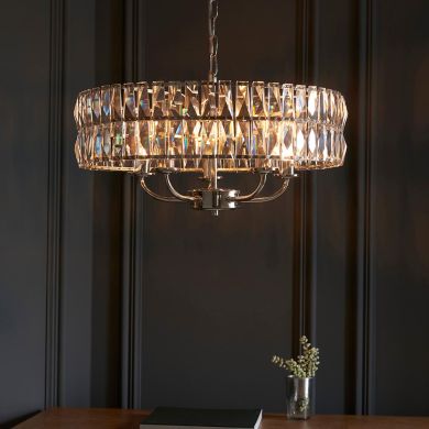 Clifton Clear Cut Faceted Glass 5 Lights Ceiling Pendant Light In Bright Nickel