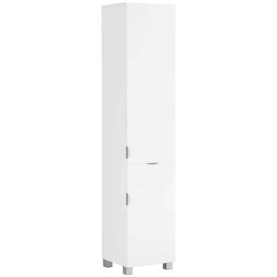 Atlas Tall Wooden Bathroom Storage Cabinet With 1 Door And 1 Drawer In White