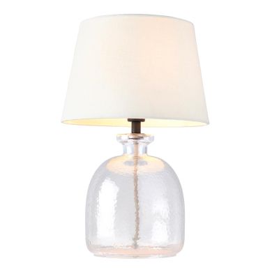 Cici Ivory Linen Mix Fabric Shade Table Lamp With Lyra Textured Clear Glass Base