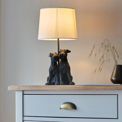 Westie Natural Fabric Shade Table Lamp With Matt Black Base