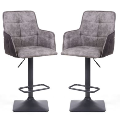 Orion Light Grey Suede Effect Bar Stools In Pair