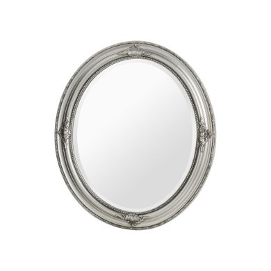 Rustic Oval Wall Bedroom Mirror In Silver Vintage Design Frame