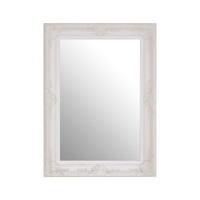 Baroque Rectangular Wall Bedroom Mirror In Antique White Wooden Frame