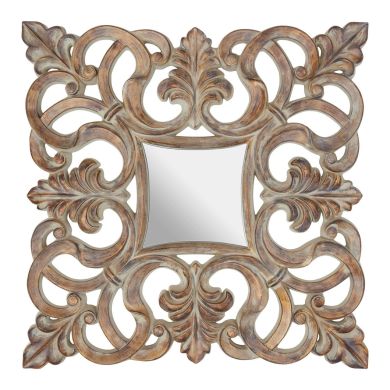 Sena Wall Bedroom Mirror In Antique Wood Intricate Design Frame