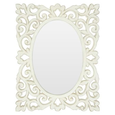 Stansie Wall Bedroom Mirror In Weathered White Lace Design Frame