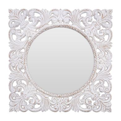 Helga Fleur-De-Lis Wall Bedroom Mirror In Antique White