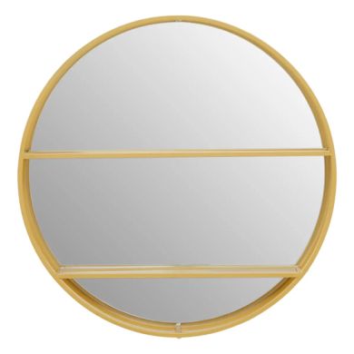 Avento Shelved Wall Mirror In Gold Iron Frame