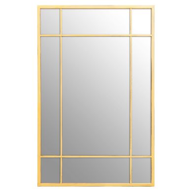 Charlene Window Design Wall Mirror With Brushed Gold Metal Frame