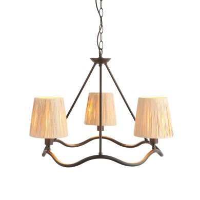 Wriggle 3 Lights Raffia Shade Ceiling Pendant Light In Matt Black