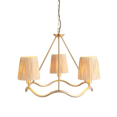 Wriggle 3 Lights Raffia Shade Ceiling Pendant Light In Brushed Aged Brass