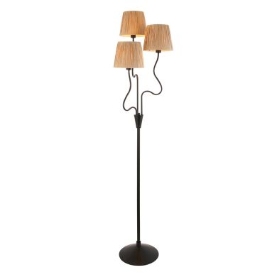 Wriggle 3 Lights Raffia Shade Floor Lamp In Matt Black