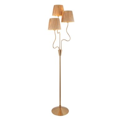 Wriggle 3 Lights Raffia Shade Floor Lamp In Brushed Aged Brass