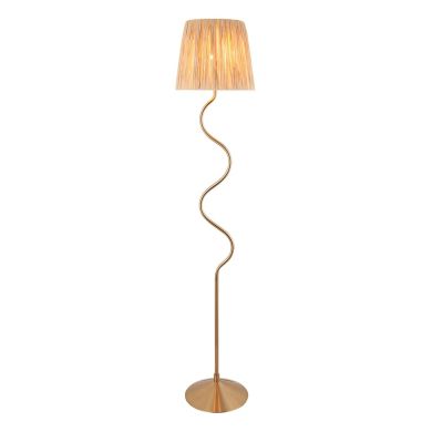 Wriggle Raffia Shade Floor Lamp In Brushed Aged Brass