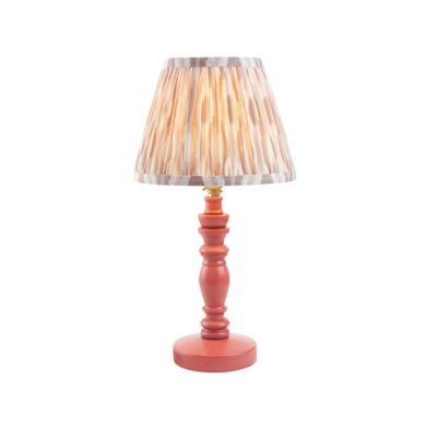 Bibury And Ikat 20cm Neutral Fabric Shade Table Lamp In Satin Pink Clay