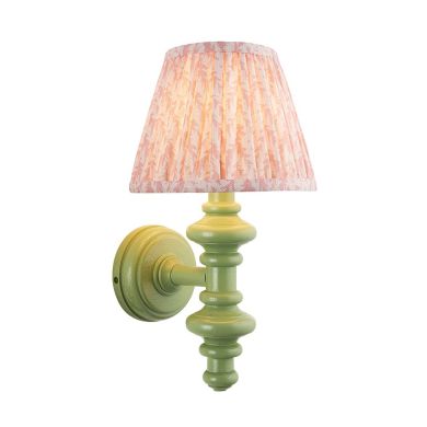 Carnaby And Leaf 20cm Peachy Keen Shade Wall Light With Satin Cotswold Green Base