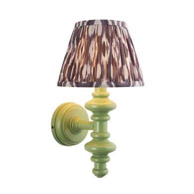 Carnaby And Ikat 20cm Pearl Grey Shade Wall Light With Satin Cotswold Green Base