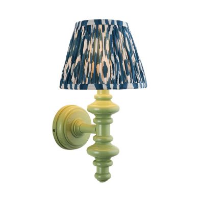 Carnaby And Ikat 20cm Marlin Blue Shade Wall Light With Satin Cotswold Green Base