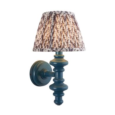 Carnaby And Leaf 20cm Pearl Grey Shade Wall Light With Satin Marlin Blue Base