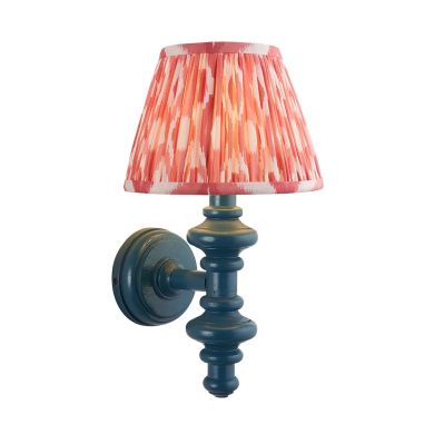 Carnaby And Ikat 20cm Coral Pink Shade Wall Light With Satin Marlin Blue Base