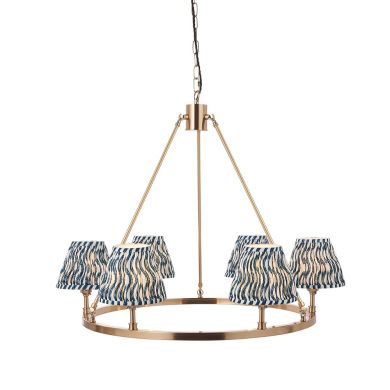 Chester And Ripple 6 Lights 16cm Marlin Blue Shade Ceiling Light In Aged Brass