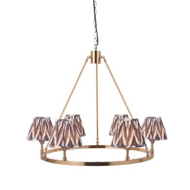 Chester And Zigzag 6 Lights 16cm Pearl Grey Shade Ceiling Light In Aged Brass