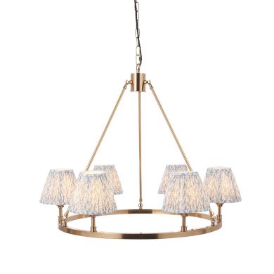 Chester And Leaf 6 Lights 16cm Shell Bay Blue Shade Ceiling Light In Aged Brass