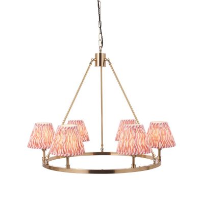 Chester And Ripple 6 Lights 16cm Coral Pink Shade Ceiling Light In Aged Brass
